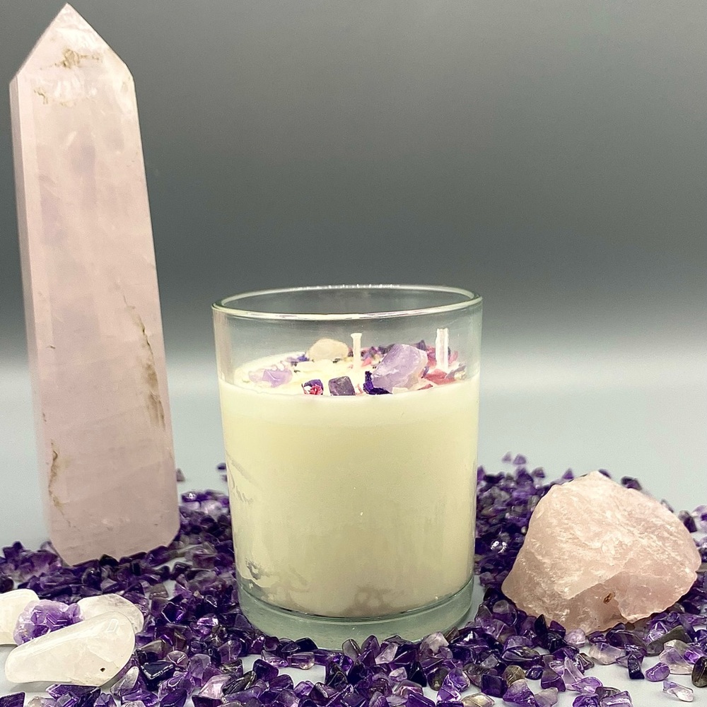 Amethyst and Rainbow Fluorite Crystal Candle